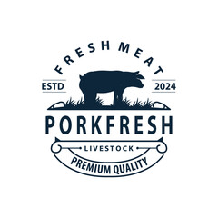 Pig logo grilled pork pig simple rustic stamp vector emblem livestock barbecue BBQ vintage design inspiration