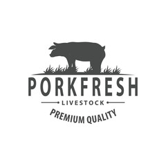 Pig logo grilled pork pig simple rustic stamp vector emblem livestock barbecue BBQ vintage design inspiration
