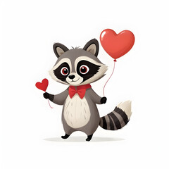 Funny Raccoon Holding Red Heart Balloon for children books