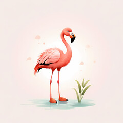 pink flamingo on white background, kids story book illustration, eps10