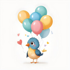 Obraz na płótnie Canvas Simple Bird Holding Colorful Balloons for children books