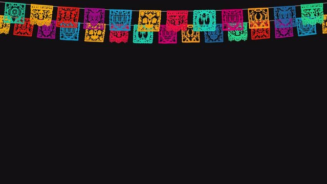 Paper art flags_day of dead festival moving paper Mexican_2 strings top decorative_loop animation with an alpha channel
