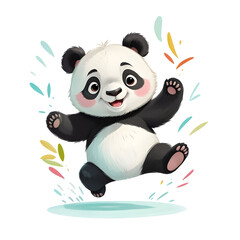 Obraz premium Simple Panda Jumping with joy story book cover design