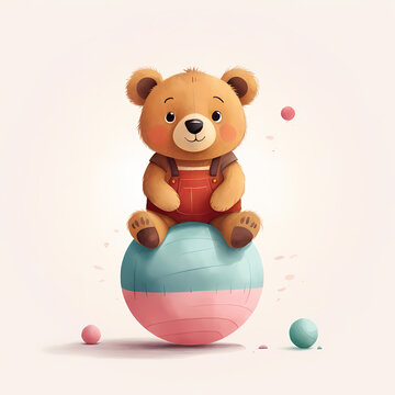 teddy bear sitting on a ball background kids story book illustration