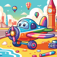 Obraz na płótnie Canvas Free vector colorful cartoon airplane on ground