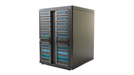 Rack servers in black server rack, technology equipment for business network storage