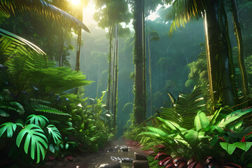 tropical forest with trees - obrazy, fototapety, plakaty