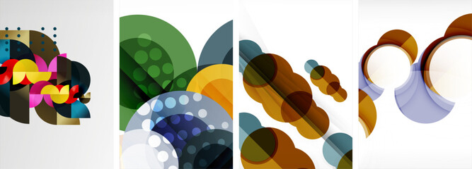 Set of circles geometric abstract posters. Abstract backgrounds for wallpaper, business card, cover, poster, banner, brochure, header, website