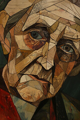 A cubism painting of an elderly woman