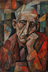 A cubism painting of an elderly man