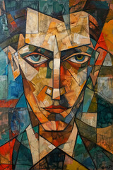 A cubism painting of a handsome man