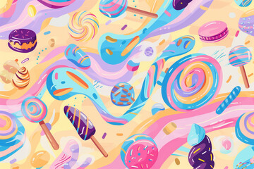 Candy Dreamscape: A Vibrant and Whimsical Seamless Pattern of Sweets and Treats