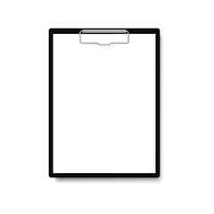 Realistic black clipboard with clean office paper. Vector