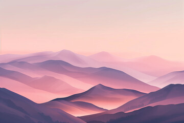 Tranquil Tiers: Layered Hills Embrace in the Rosy Hues of a Serene Pastel Sunset