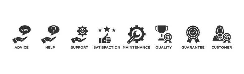 After-sales service banner web icon illustration concept with icon of advice, help, support, satisfaction, maintenance, quality, guarantee, customer