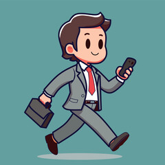 Cartoon businessman looking at cellphone