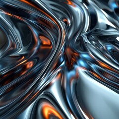 Abstract Silver and Orange Fluid Art