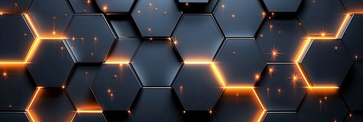Dark hexagonal  abstract technology pattern. Gray dark, gold, black colors. Hexagonal  gaming tech  background.  Geometric surface with a modern minimalist aesthetic