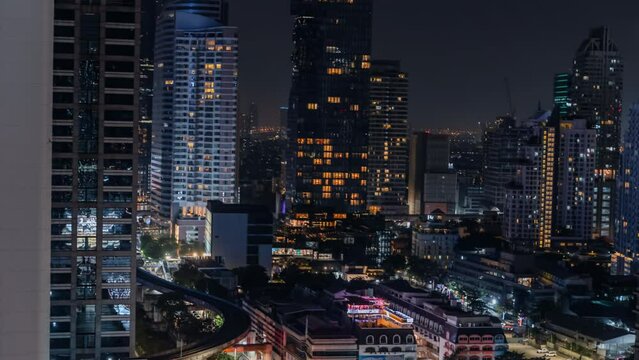 Bangkok business center skyline panoramic aerial view Time lapse, hyperlapse, Thailand, Silom district