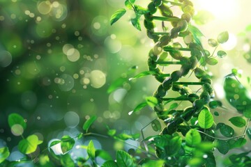 Sustainable Genetics: The Crucial Role of Green DNA in Environmental Balance. Plant's DNA helix as an essential part of the sustainability puzzle