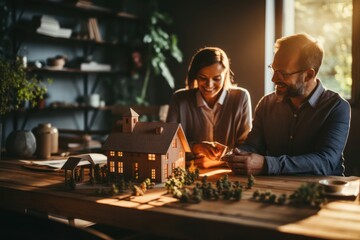 Couple Reviewing Model House at Table Generative AI
