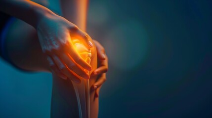Woman holding knee in pain, health issue concept.