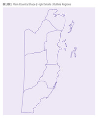 Belize plain country map. High details. Outline regions style. Shape of Belize. Vector illustration.