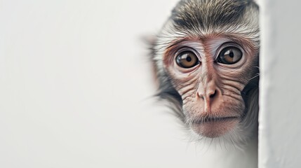 Generative AI image of A monkey peeked out from the crack in the door