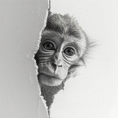 Generative AI image of A Monkey Peeking Out from the Crack in the Door