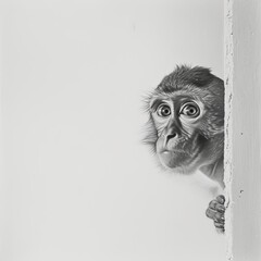 Generative AI image of A monkey peeked out from the crack in the door - obrazy, fototapety, plakaty