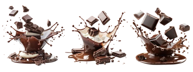 Foto op Plexiglas Set of Chocolate Splash Isolated on Transparent Background. © Zhayyyn Imagine