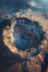 Aerial view of a giant volcano crater - obrazy, fototapety, plakaty