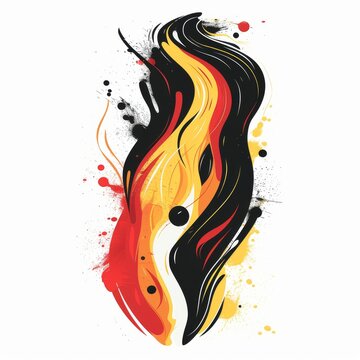 Generative AI image of a flame shape where a handball transforms slowly into abstract lines, vector illustration on white background, colors black and red and yellow and orange