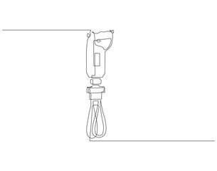 Continuous Line Drawing Of Mixer Machine. One Line Of Kitchen Utensil Mixer. Mixer For Mix Continuous Line Art. Editable Outline.