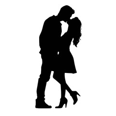 Couple kissing sweetly silhouette  