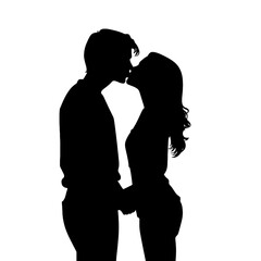 Couple kissing sweetly silhouette  