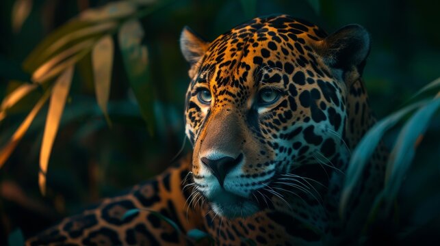 Generative AI image of a jaguar in the Amazon forest, clear body features, Cinematic, accent lighting