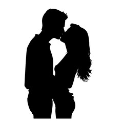 Couple kissing sweetly silhouette  