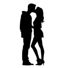 Couple kissing sweetly silhouette  