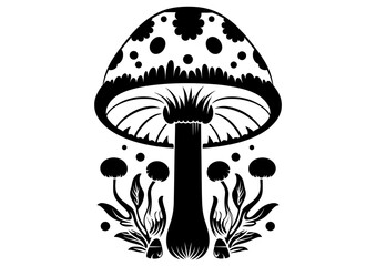 Art Nouveau Mushroom Graphic Accents, vector illustration, vintage elements	
