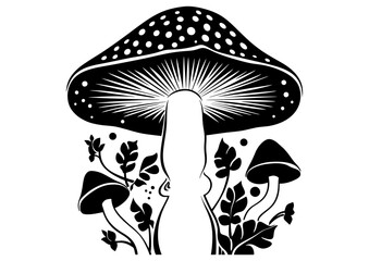 Art Nouveau Mushroom Graphic Accents, vector illustration, vintage elements	
