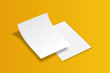 Isolated A4 flyer mockup on yellow background.
