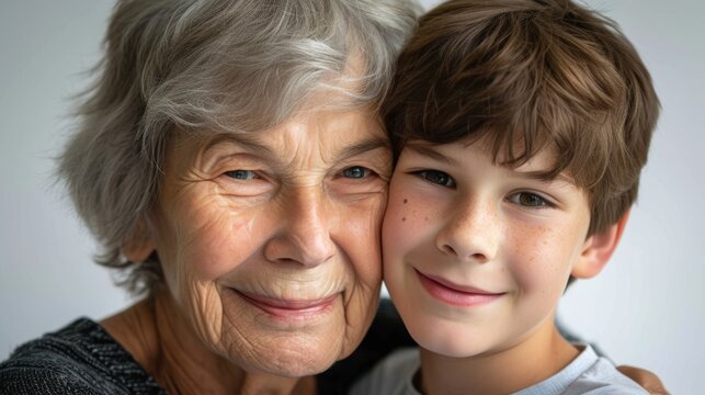 Generative AI image of A heartwarming portrait of a grandmother and grandson, their love radiating through their smiles