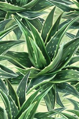 Fototapeta na wymiar Background Texture Pattern Aloe Vera Design a pattern centered around the cel-shaded aloe vera plant. Highlight its thick, succulent leaves green white accents created with Generative AI Technology