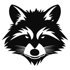 black racoon vector logo - black and white . Abstract drawing Vector illustration