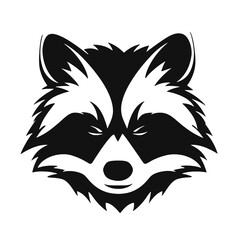black racoon vector logo - black and white . Abstract drawing Vector illustration