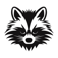 black racoon vector logo - black and white . Abstract drawing Vector illustration