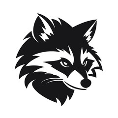 black racoon vector logo - black and white . Abstract drawing Vector illustration