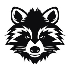 black racoon vector logo - black and white . Abstract drawing Vector illustration
