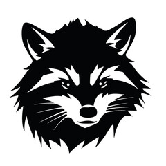 black racoon vector logo - black and white . Abstract drawing Vector illustration